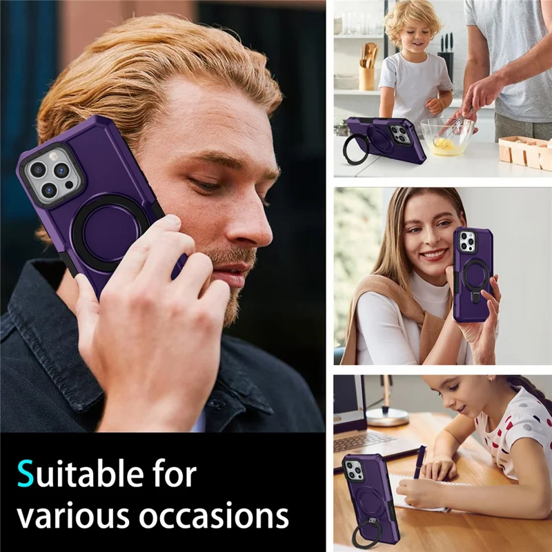 Voor iPhone 12 Pro Max Hoesje Vouwbare Standaaft PC + TPU Beschermhoes - Donkerpaars