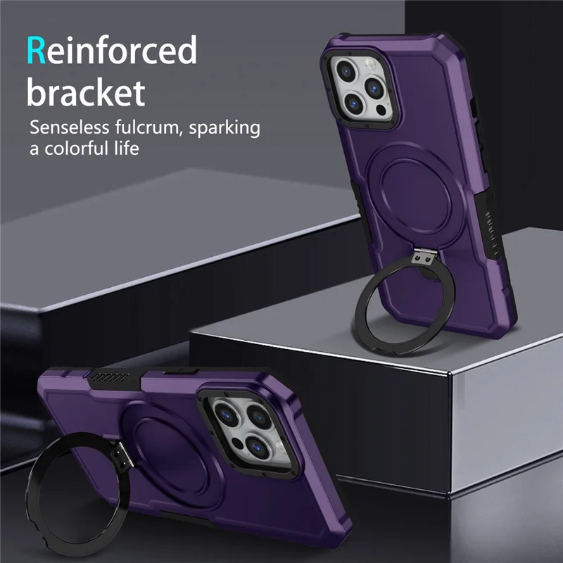 Voor iPhone 12 Pro Max Hoesje Vouwbare Standaaft PC + TPU Beschermhoes - Donkerpaars