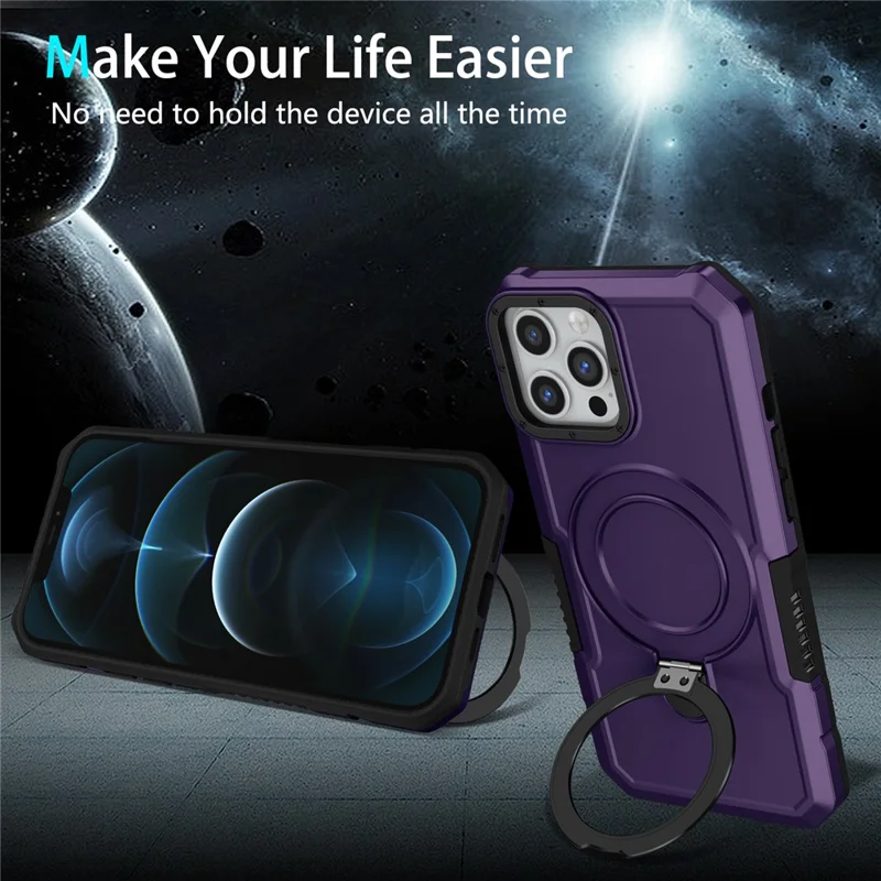 Voor iPhone 12 / 12 Pro Hoesje Opvouwbare Standring PC + TPU Beschermhoes - Donkerpaars