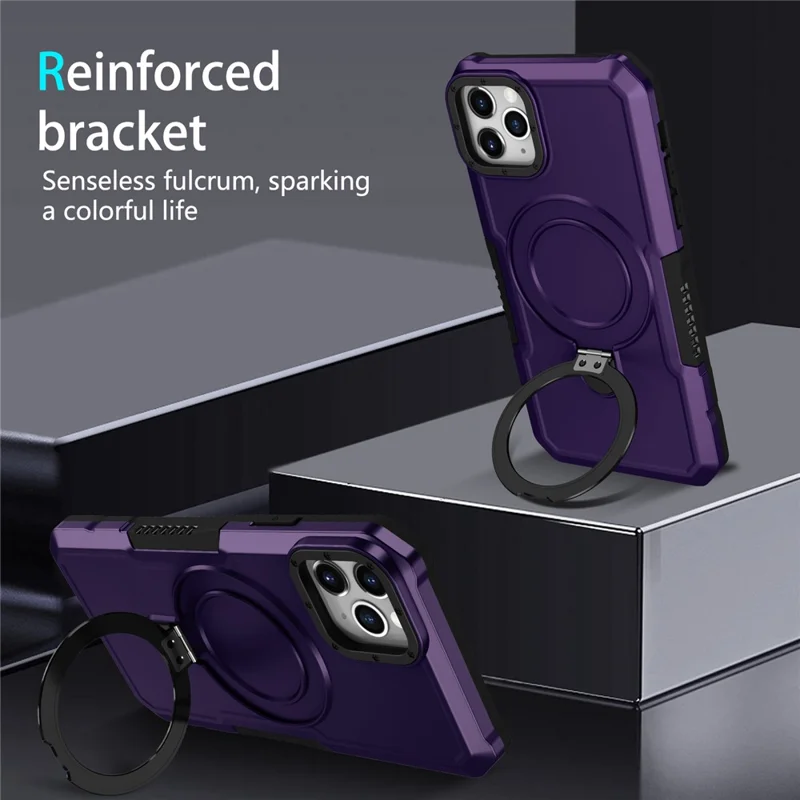 Für iPhone 11 Pro Hülle, faltbarer Ständer PC + TPU Handy-Schutzhülle – Dunkelviolett