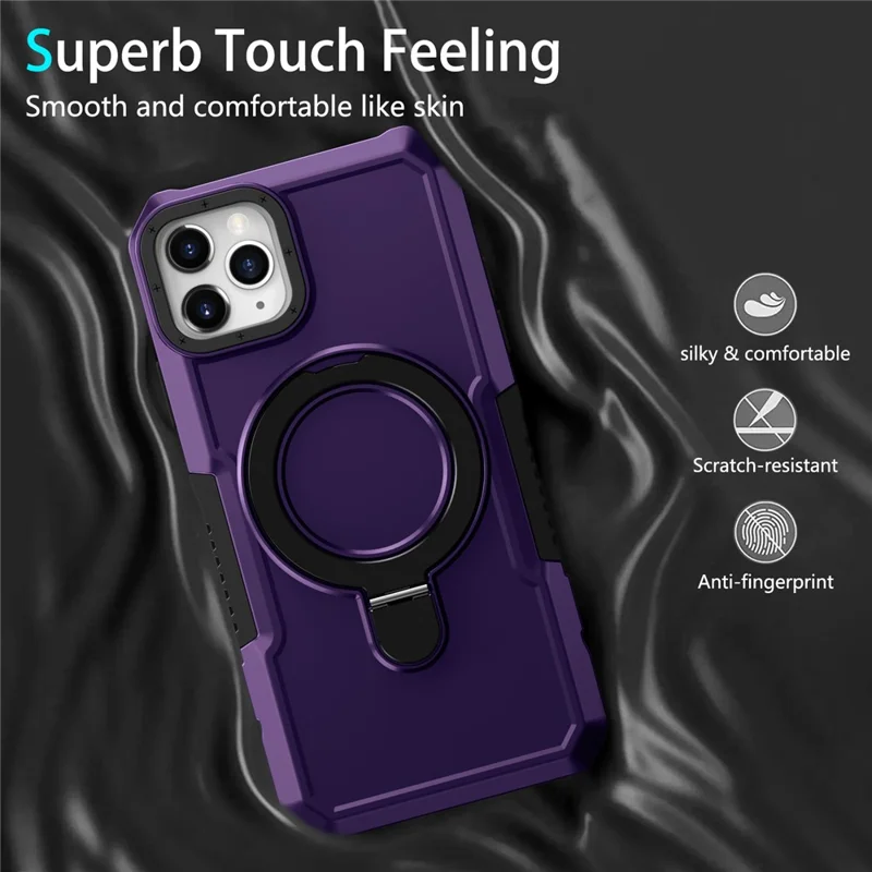 Für iPhone 11 Pro Hülle, faltbarer Ständer PC + TPU Handy-Schutzhülle – Dunkelviolett