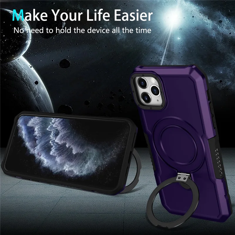 Für iPhone 11 Pro Hülle, faltbarer Ständer PC + TPU Handy-Schutzhülle – Dunkelviolett