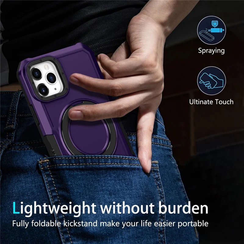 Für iPhone 11 Pro Hülle, faltbarer Ständer PC + TPU Handy-Schutzhülle – Dunkelviolett