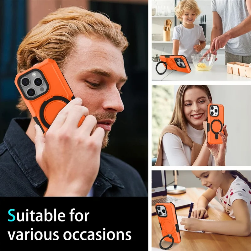 For iPhone 15 Pro Case Foldable Kickstand PC + TPU Phone Protective Cover - Orange