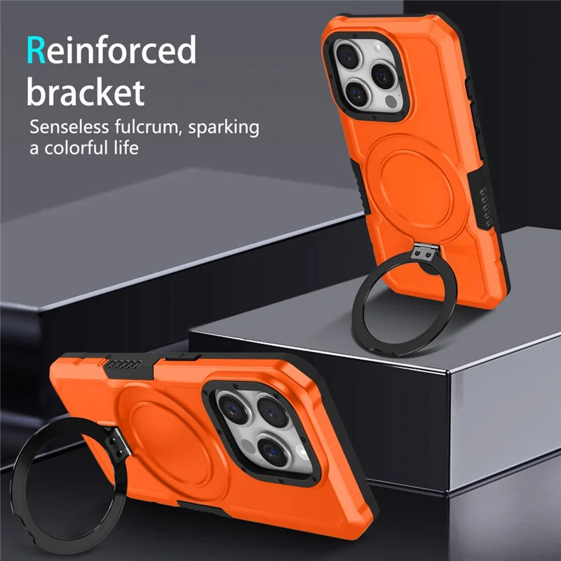 For iPhone 15 Pro Case Foldable Kickstand PC + TPU Phone Protective Cover - Orange