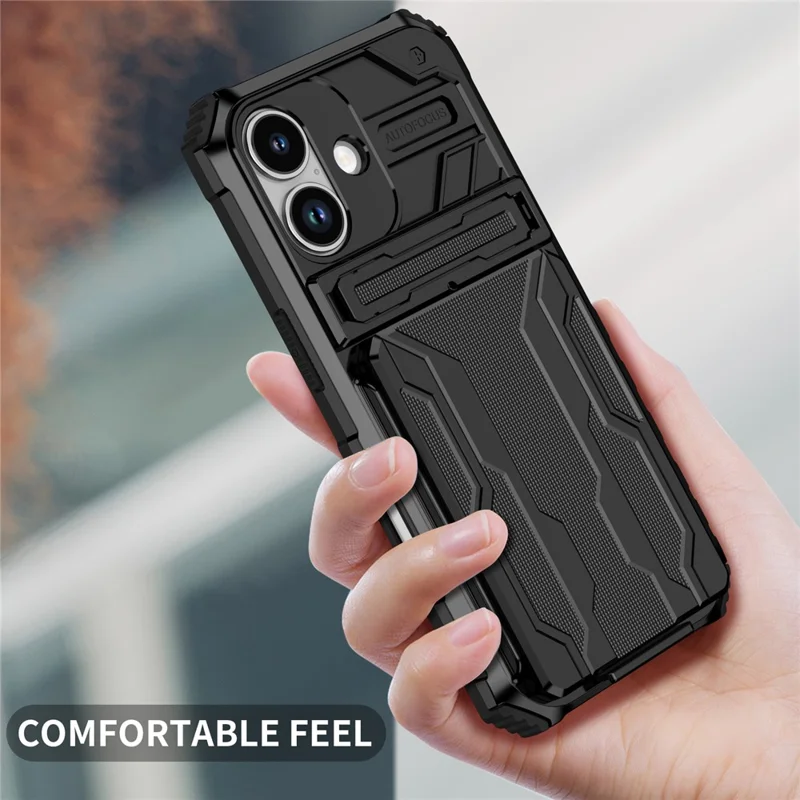 For iPhone 17 Case with Card Holder PC + TPU Phone Back Cover Kickstand - Black
