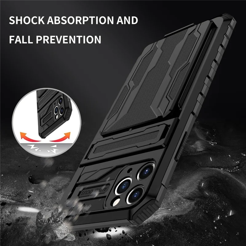 Für iPhone 11 Pro Max Hülle mit Kartenfach PC + TPU Handyrückseite mit Ständer - Schwarz