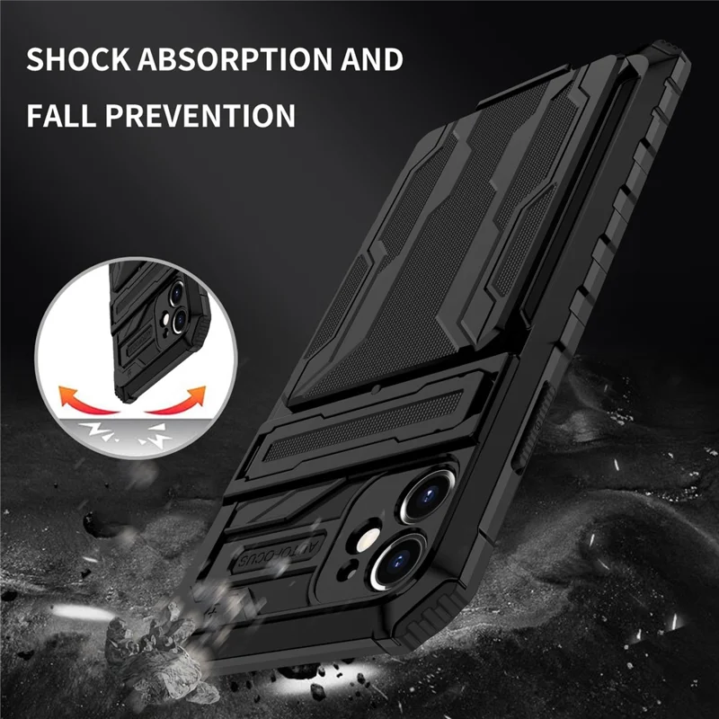 For iPhone 11 Case with Card Holder PC + TPU Phone Back Cover Kickstand - Black