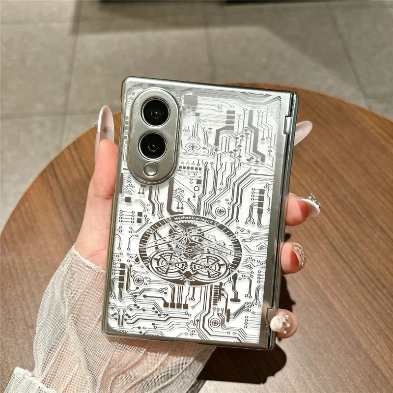 For Samsung Galaxy Z Fold8 Case Mechanical Legend Electroplating PC Phone Cover with Screen Film - Silver