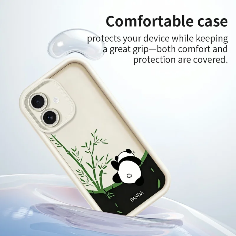 For iPhone 17 Case Cartoon Panda Bamboo Pattern TPU Anti-Slip Protective Phone Cover - White