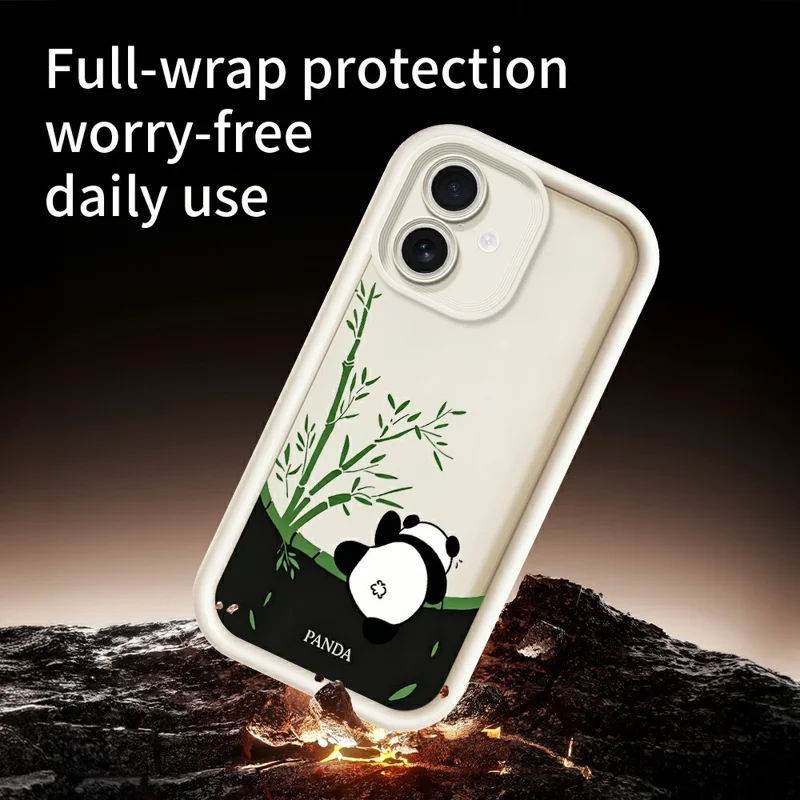 For iPhone 17 Case Cartoon Panda Bamboo Pattern TPU Anti-Slip Protective Phone Cover - White
