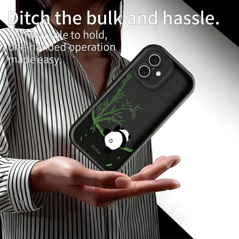 For iPhone 17 Case Cartoon Panda Bamboo Pattern TPU Anti-Slip Protective Phone Cover - White