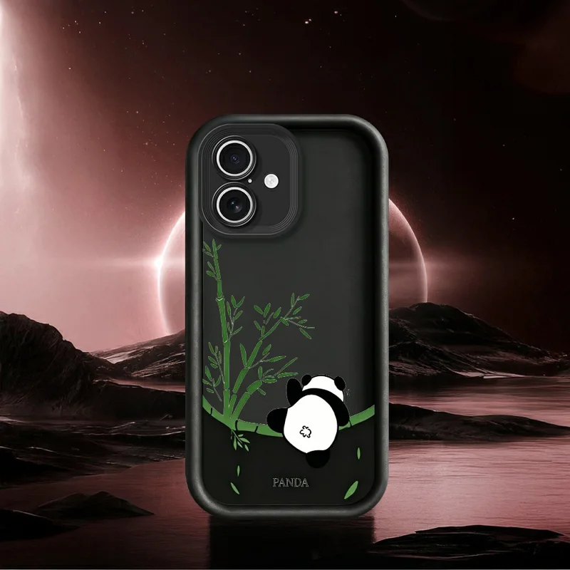 For iPhone 17 Case Cartoon Panda Bamboo Pattern TPU Anti-Slip Protective Phone Cover - White