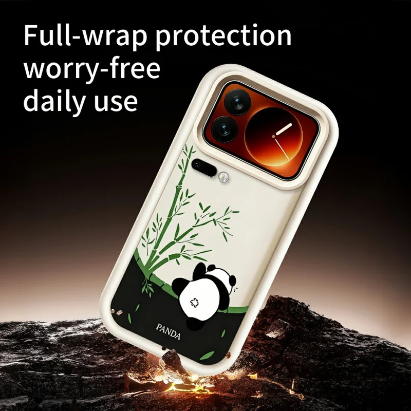 For Xiaomi 17 Pro Max Case Cartoon Panda Bamboo Pattern TPU Anti-Slip Protective Phone Cover - White