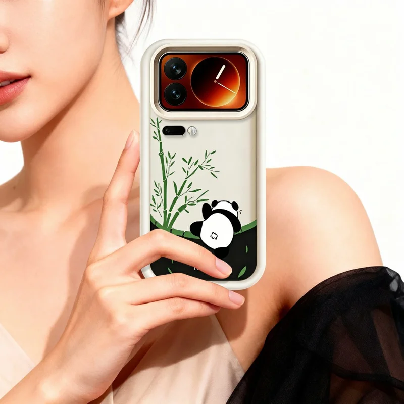 For Xiaomi 17 Pro Max Case Cartoon Panda Bamboo Pattern TPU Anti-Slip Protective Phone Cover - White