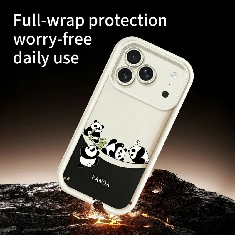 For iPhone 18 Pro Case Four Cartoon Pandas Pattern Soft TPU Protective Phone Cover - Black