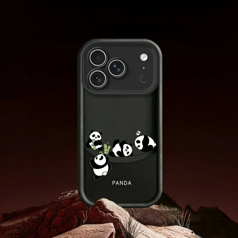 For iPhone 18 Pro Case Four Cartoon Pandas Pattern Soft TPU Protective Phone Cover - Black