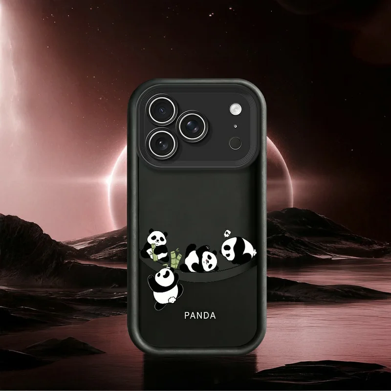 For iPhone 18 Pro Max / 17 Pro Max Case Four Cartoon Pandas Pattern Soft TPU Protective Phone Cover - White