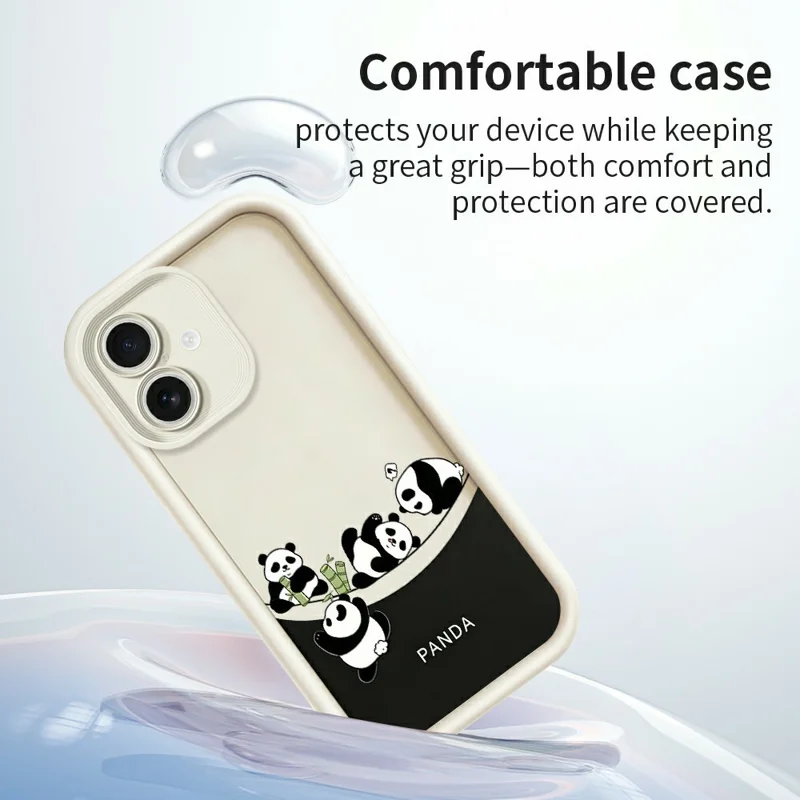 For iPhone 17 Case Four Cartoon Pandas Pattern Soft TPU Protective Phone Cover - White