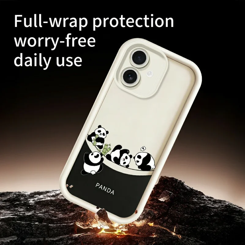For iPhone 17 Case Four Cartoon Pandas Pattern Soft TPU Protective Phone Cover - White