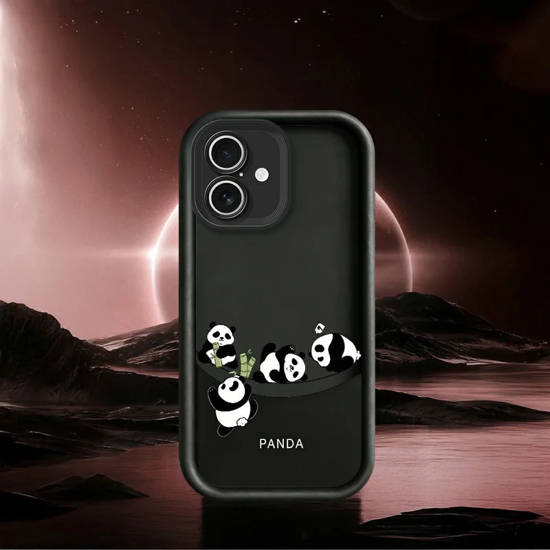 For iPhone 17 Case Four Cartoon Pandas Pattern Soft TPU Protective Phone Cover - White
