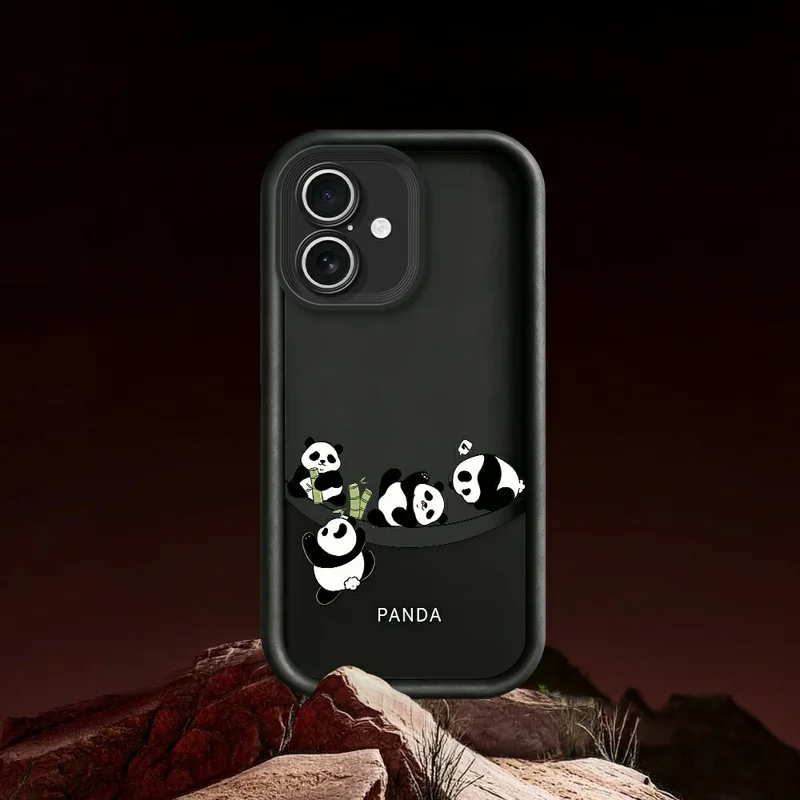 For iPhone 17 Case Four Cartoon Pandas Pattern Soft TPU Protective Phone Cover - White