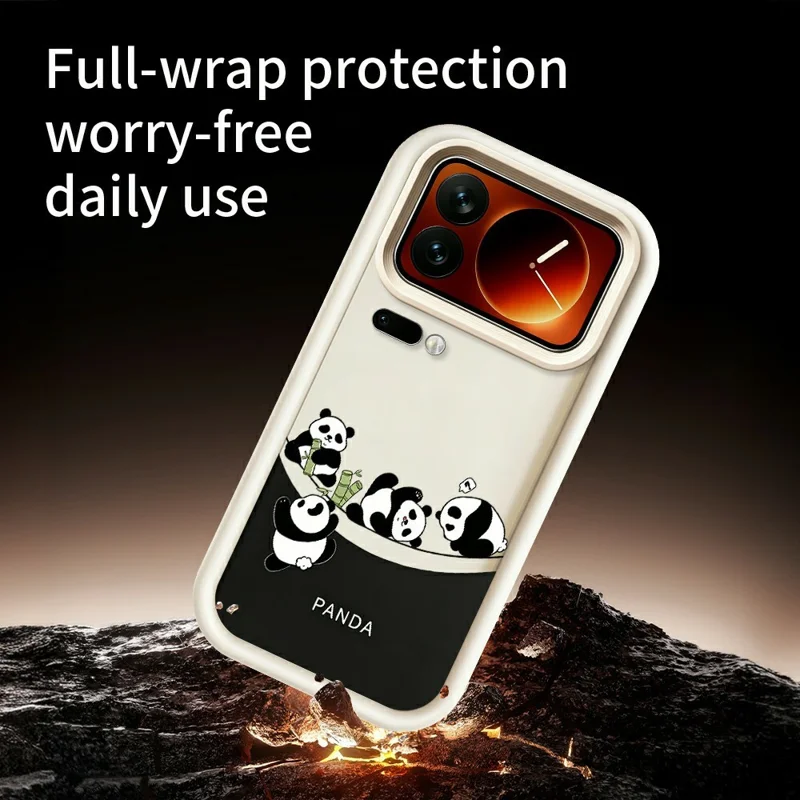 For Xiaomi 17 Pro Max Case Four Cartoon Pandas Pattern Soft TPU Protective Phone Cover - White