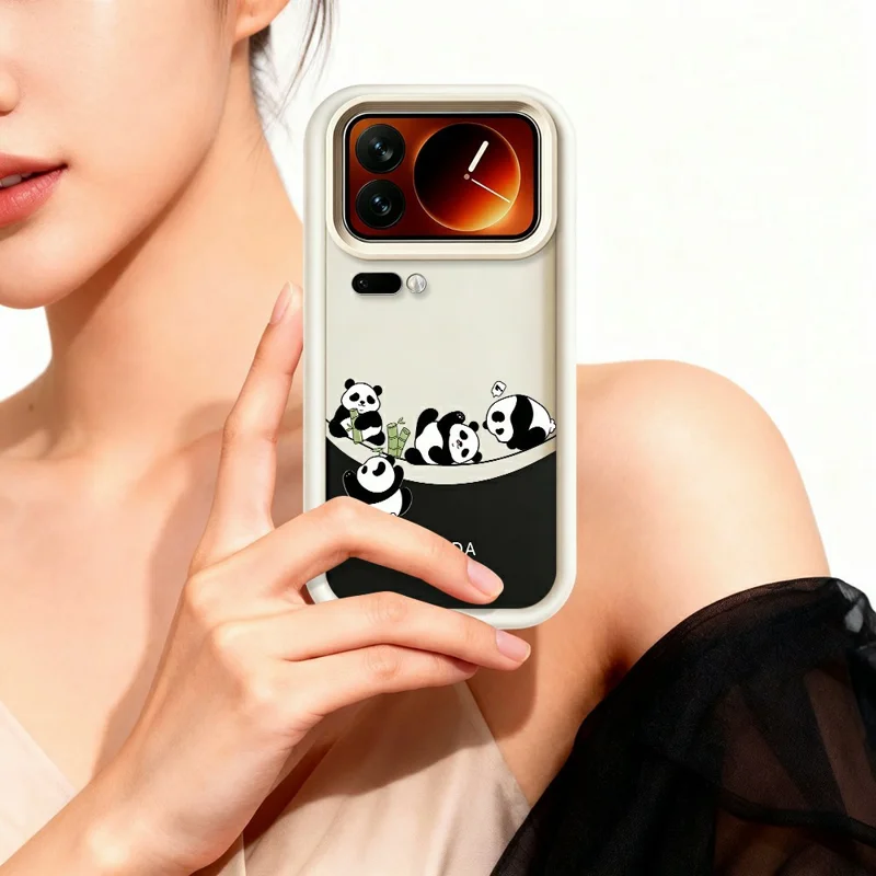 For Xiaomi 17 Pro Max Case Four Cartoon Pandas Pattern Soft TPU Protective Phone Cover - White