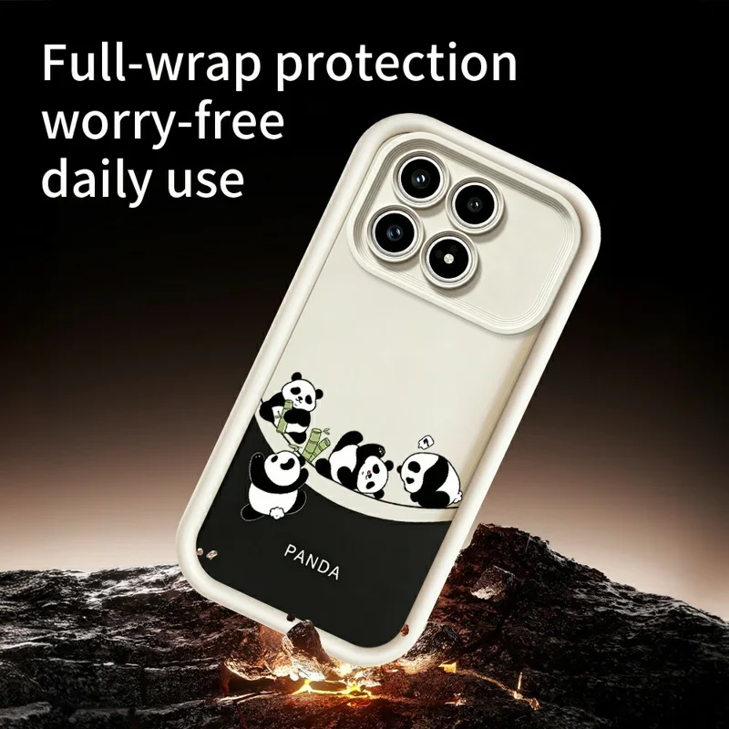 Voor Xiaomi Poco F8 Pro 5G Hoesje Vier Tekentjespanda's Patroon Zachte TPU Beschermhoes - Wit