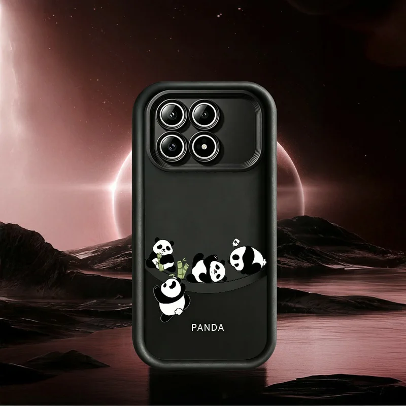 Voor Xiaomi Poco F8 Pro 5G Hoesje Vier Tekentjespanda's Patroon Zachte TPU Beschermhoes - Wit