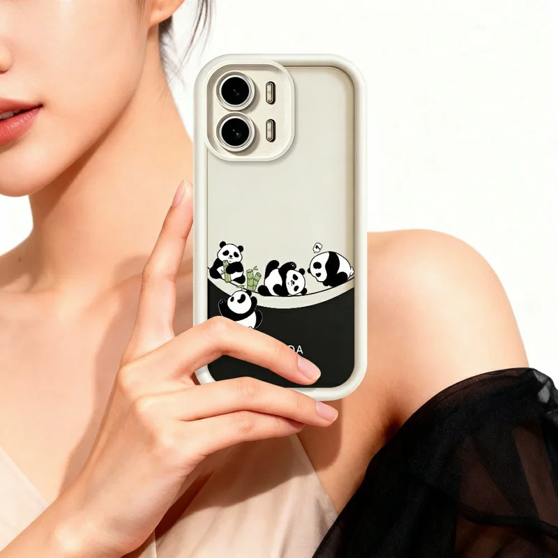 For Oppo A6x 5G  /  A6x 4G Case Four Cartoon Pandas Pattern Soft TPU Protective Phone Cover - White