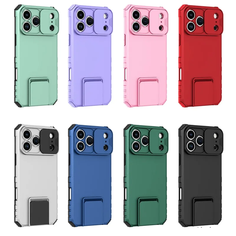 For iPhone 17 Pro Max Case Camera Slider PC + TPU Phone Cover with Kickstand - Black