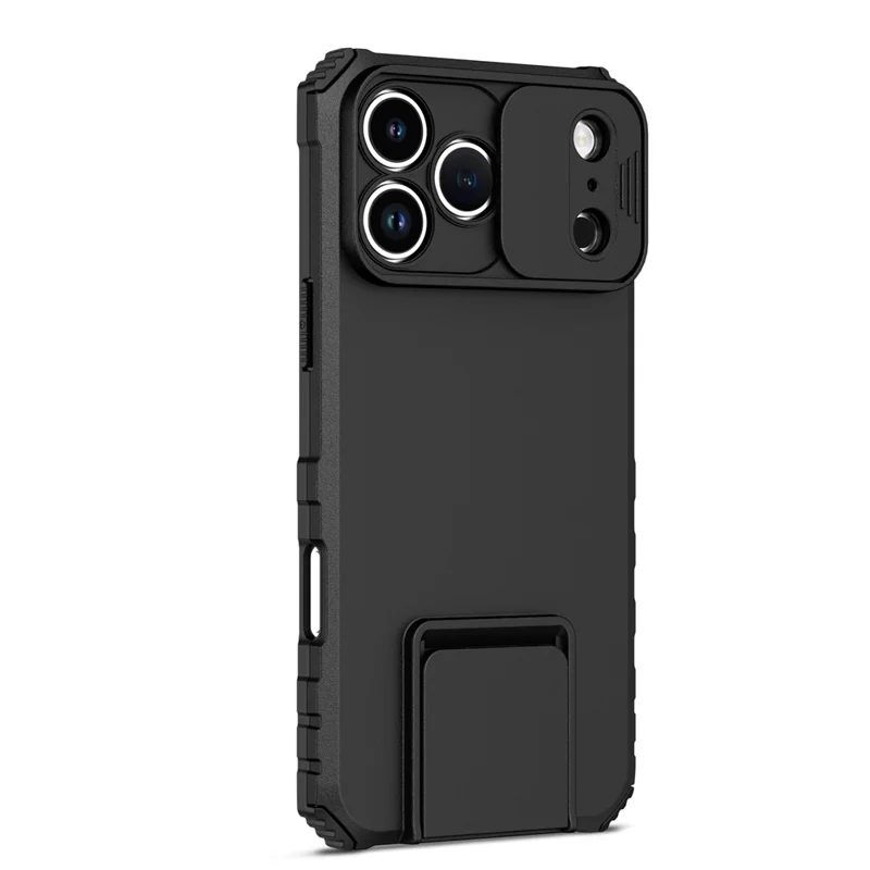 For iPhone 17 Pro Max Case Camera Slider PC + TPU Phone Cover with Kickstand - Black