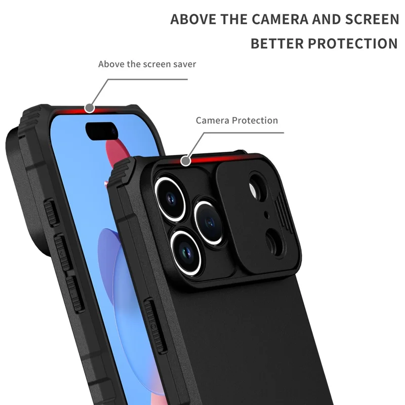 For iPhone 17 Pro Max Case Camera Slider PC + TPU Phone Cover with Kickstand - Black