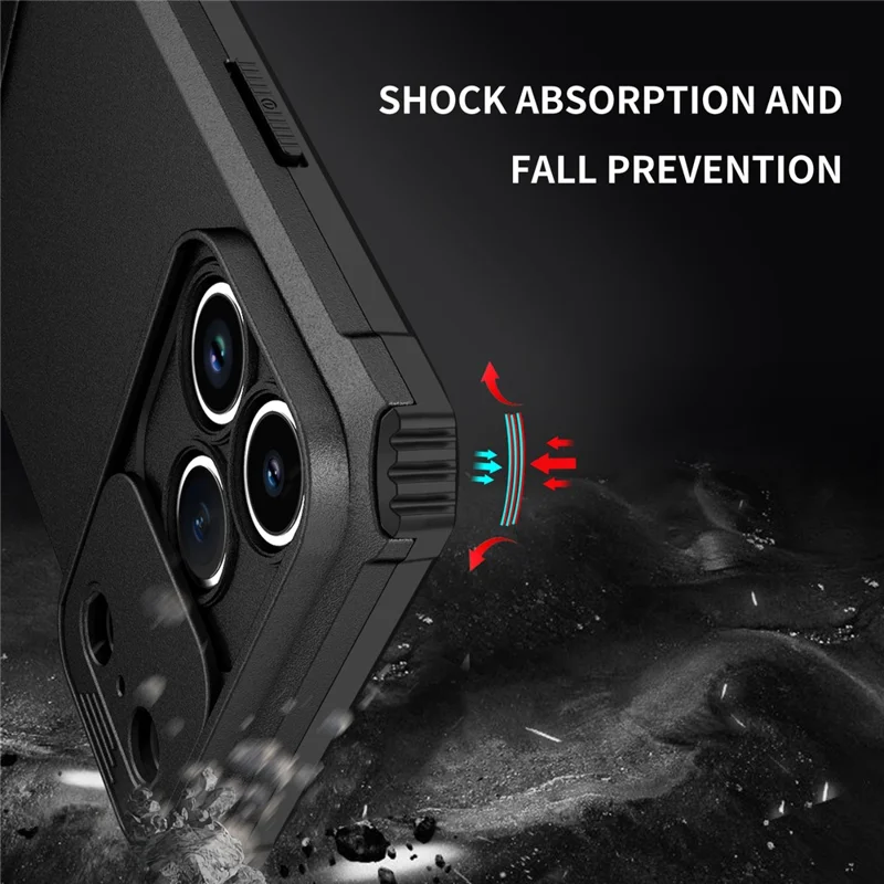 For iPhone 17 Pro Max Case Camera Slider PC + TPU Phone Cover with Kickstand - Black