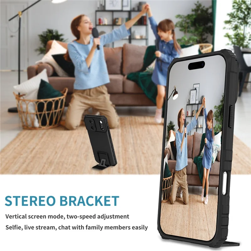 For iPhone 17 Pro Max Case Camera Slider PC + TPU Phone Cover with Kickstand - Black