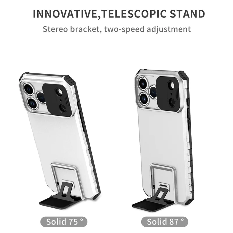 Capa para iPhone 17 Pro com Câmara Deslizante PC + TPU com Suporte - Branco