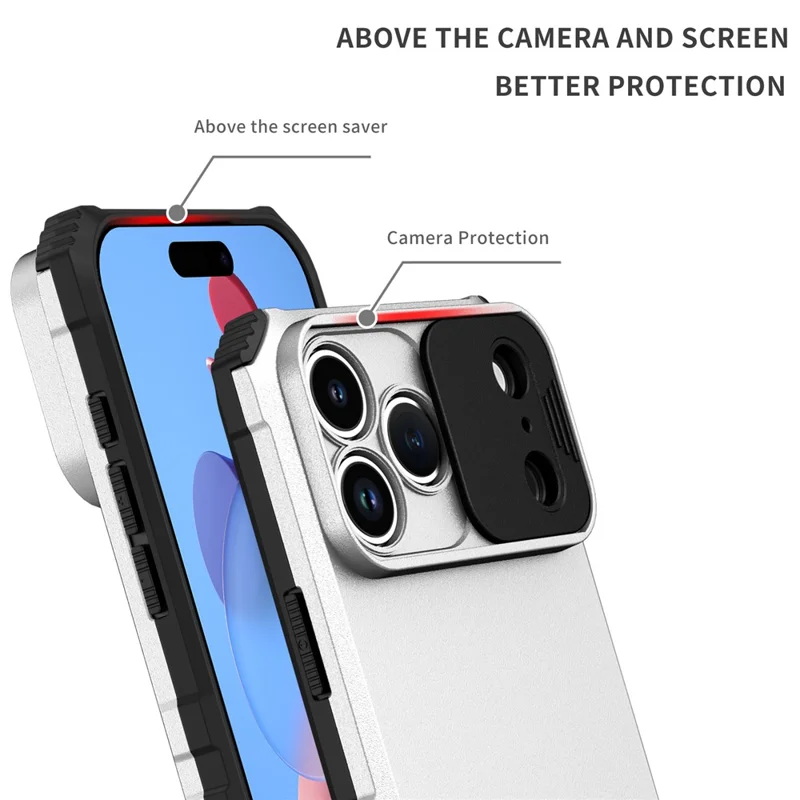 Capa para iPhone 17 Pro com Câmara Deslizante PC + TPU com Suporte - Branco