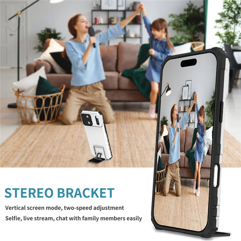 Capa para iPhone 17 Pro com Câmara Deslizante PC + TPU com Suporte - Branco