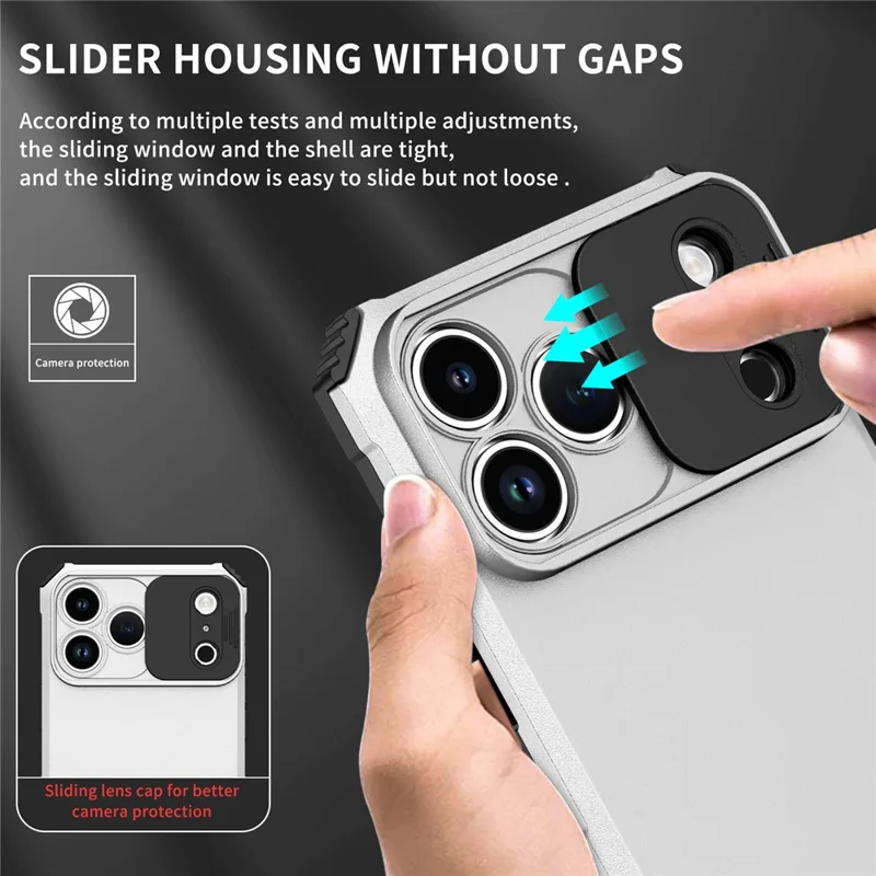 Capa para iPhone 17 Pro com Câmara Deslizante PC + TPU com Suporte - Branco