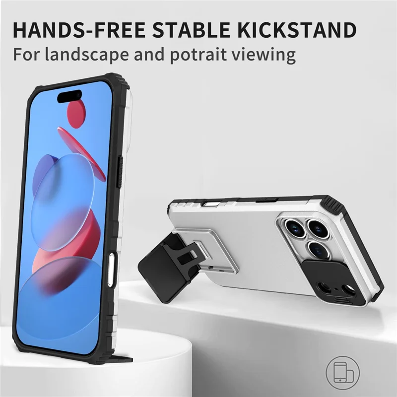 Capa para iPhone 17 Pro com Câmara Deslizante PC + TPU com Suporte - Branco
