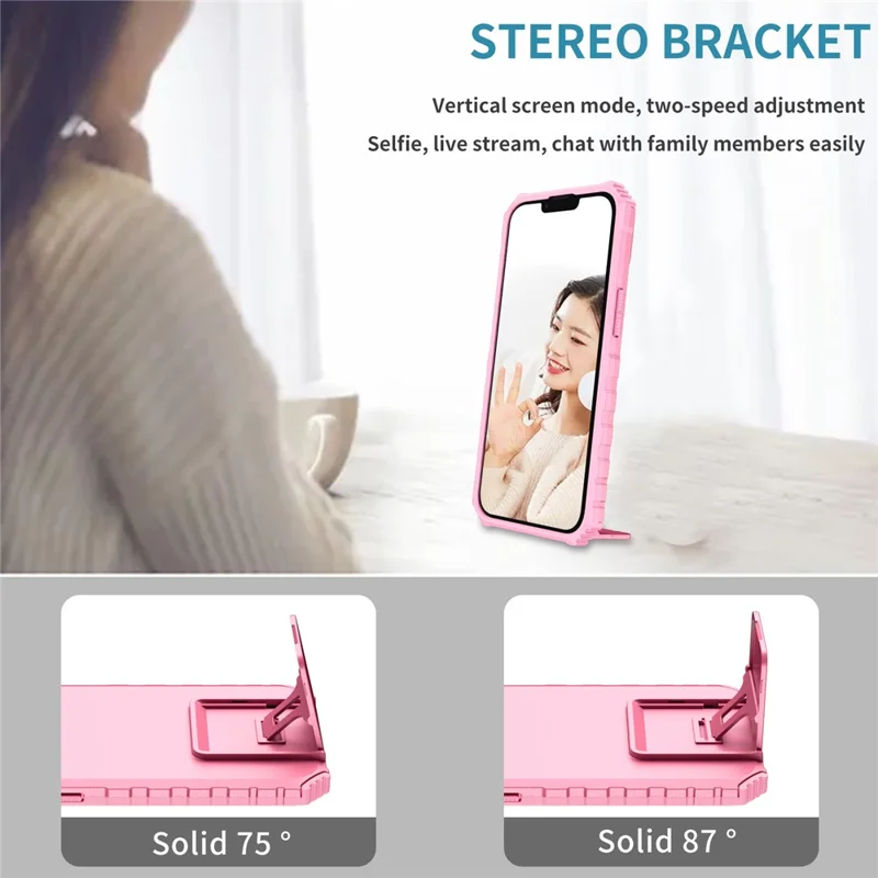 For iPhone 11 Case Camera Slider PC + TPU Phone Cover with Kickstand - Pink