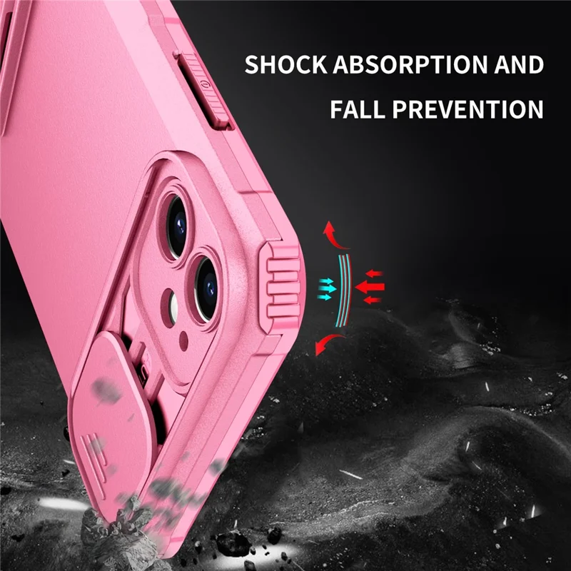 For iPhone 11 Case Camera Slider PC + TPU Phone Cover with Kickstand - Pink