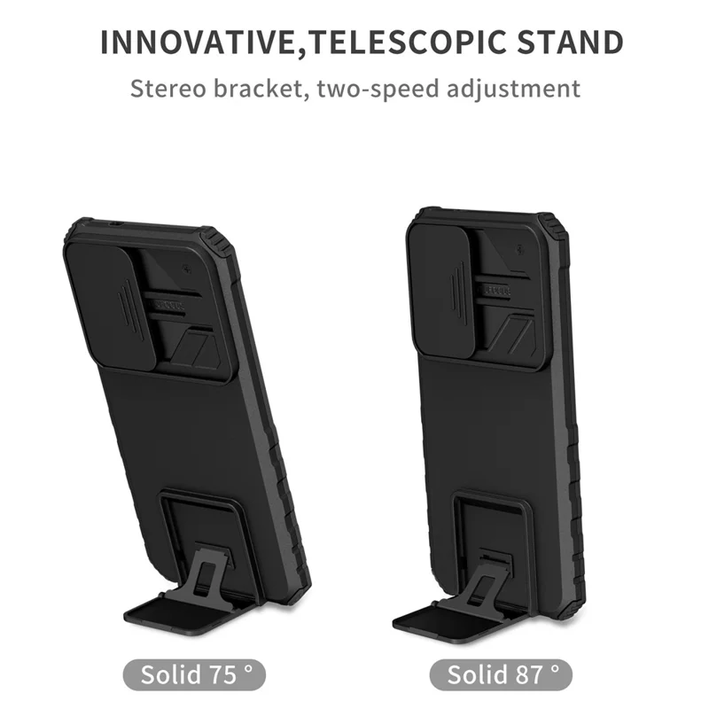 For Samsung Galaxy S25 Edge Case Camera Slider PC + TPU Phone Cover with Kickstand - Black