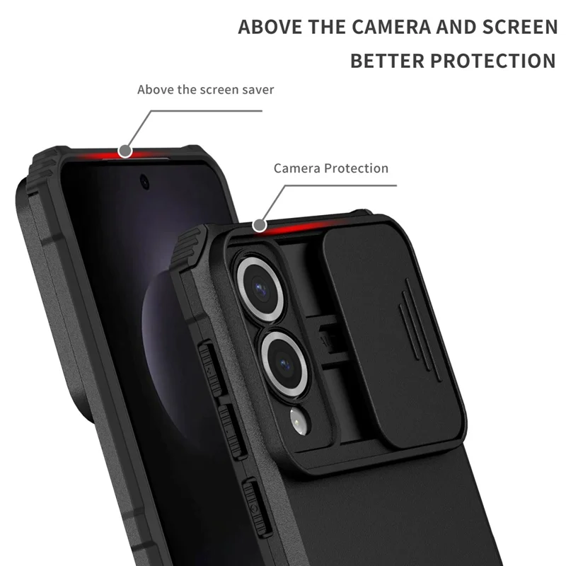 For Samsung Galaxy S25 Edge Case Camera Slider PC + TPU Phone Cover with Kickstand - Black