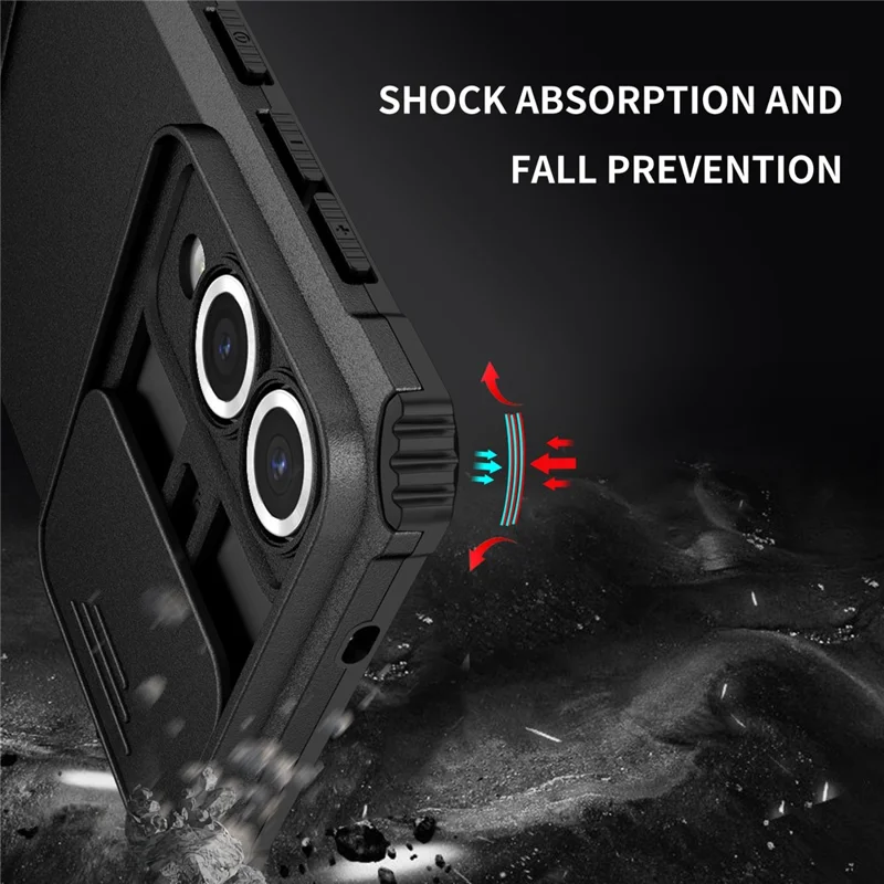 For Samsung Galaxy S25 Edge Case Camera Slider PC + TPU Phone Cover with Kickstand - Black