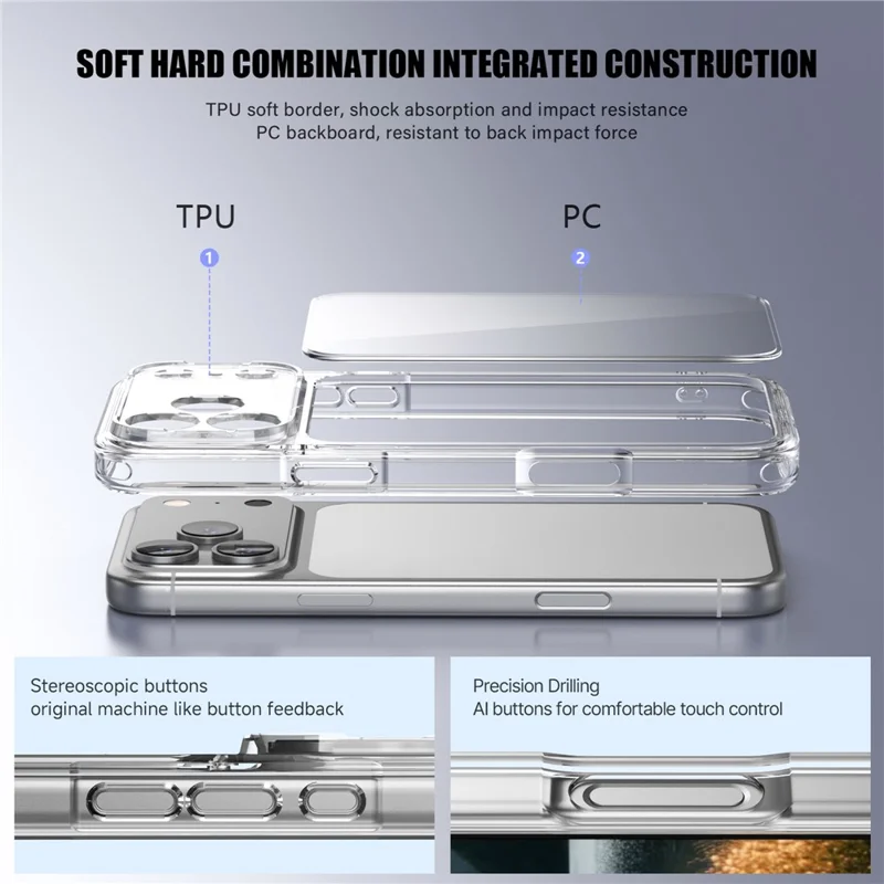 IPAKY til iPhone 18 Pro / 17 Pro Case TPU + PC tynd telefonbagdæksel med præcise udsparinger - Transparent