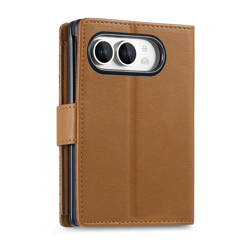Voor iPhone Fold Case met bloemen- en bladpatroon, meerdere kaartslots, rits, lederen telefoonhoes - Bruin