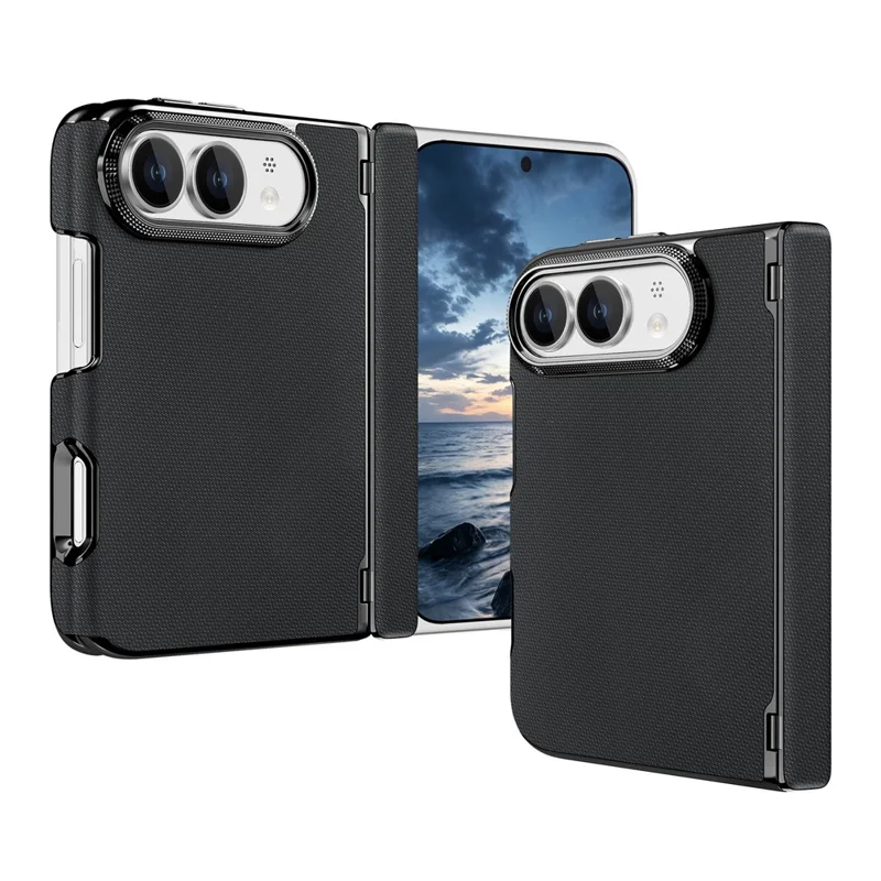 For iPhone Fold Magnetisk Case Dobbeltakset Fin Gitterstruktur Læder + PC Anti-aftryk Telefonbeskyttelse - Sort