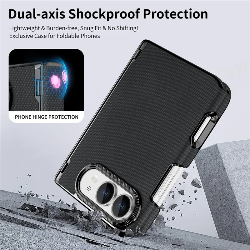 For iPhone Fold Magnetisk Case Dobbeltakset Fin Gitterstruktur Læder + PC Anti-aftryk Telefonbeskyttelse - Sort
